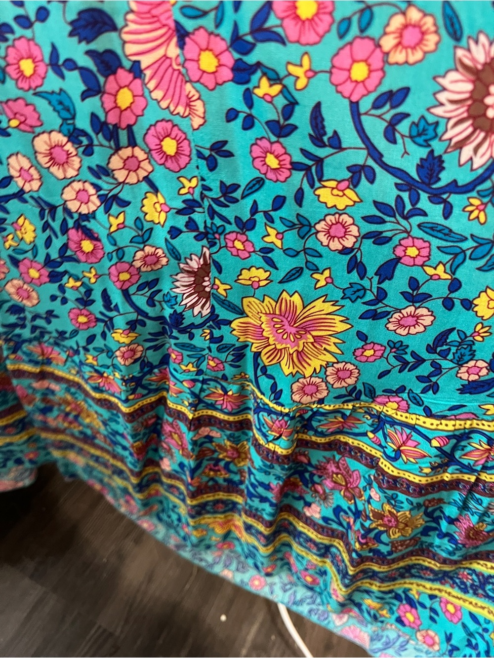 BloomChic Teal Floral Maxi Dress with Waist Tie - Picture 8 of 10